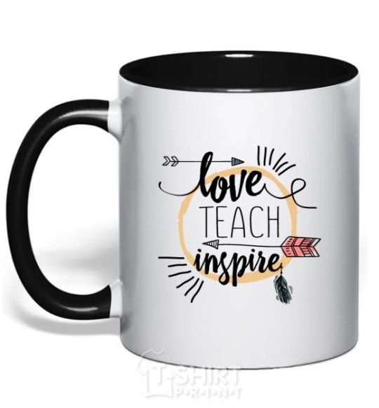 Mug with a colored handle Love teach inspire black фото