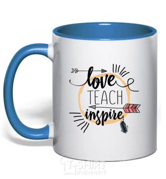 Чашка с цветной ручкой Love teach inspire Ярко-синий фото
