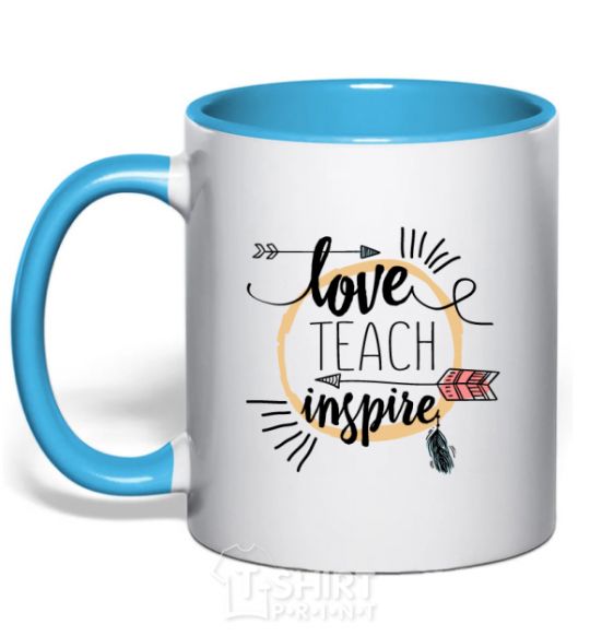 Mug with a colored handle Love teach inspire sky-blue фото