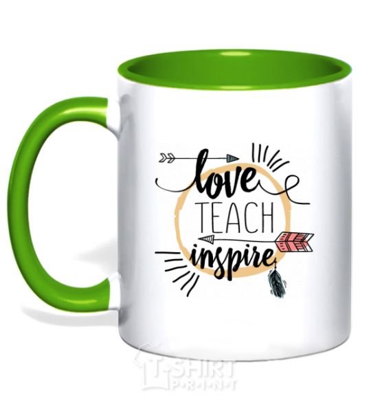 Mug with a colored handle Love teach inspire kelly-green фото