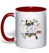 Mug with a colored handle Love teach inspire red фото