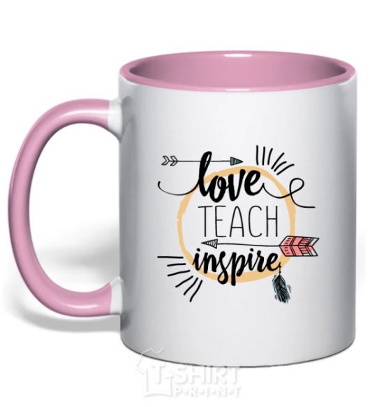Mug with a colored handle Love teach inspire light-pink фото