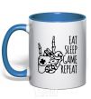 Mug with a colored handle Eat sleep game repeat hand royal-blue фото