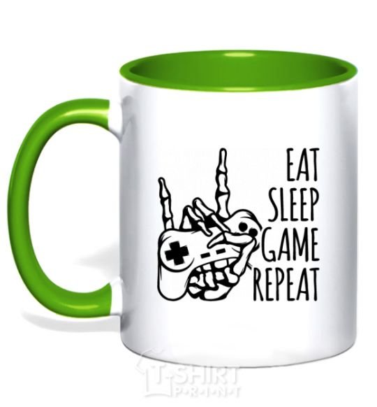 Mug with a colored handle Eat sleep game repeat hand kelly-green фото