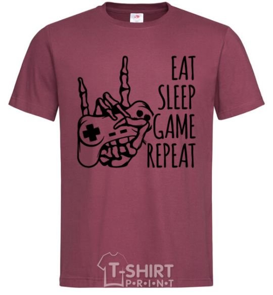 Men's T-Shirt Eat sleep game repeat hand burgundy фото