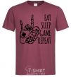 Men's T-Shirt Eat sleep game repeat hand burgundy фото