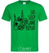 Мужская футболка Eat sleep game repeat hand Зеленый фото