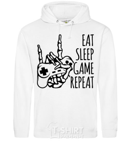 Men`s hoodie Eat sleep game repeat hand White фото