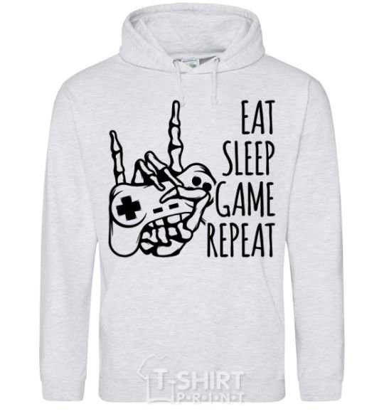 Men`s hoodie Eat sleep game repeat hand sport-grey фото