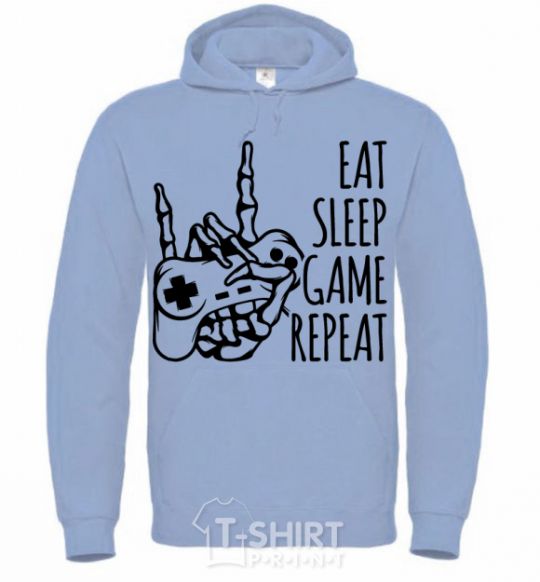 Men`s hoodie Eat sleep game repeat hand sky-blue фото