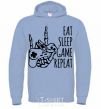 Men`s hoodie Eat sleep game repeat hand sky-blue фото