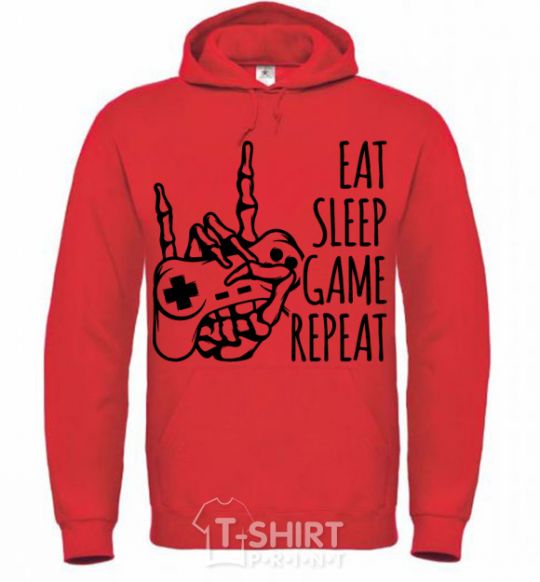 Men`s hoodie Eat sleep game repeat hand bright-red фото