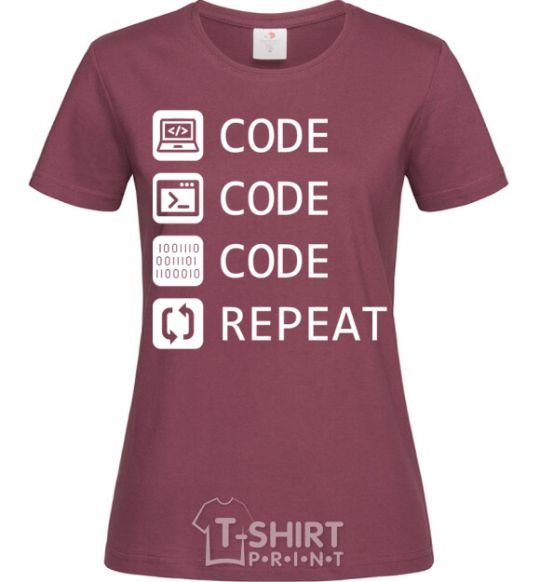 Women's T-shirt Code code code repeat burgundy фото