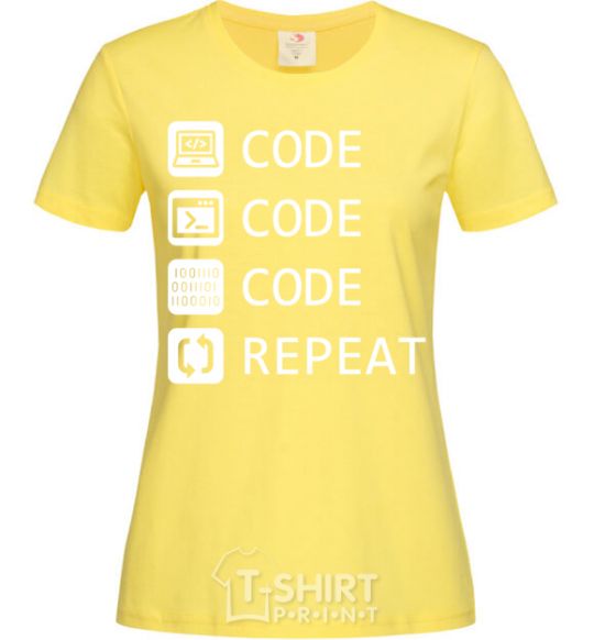 Women's T-shirt Code code code repeat cornsilk фото