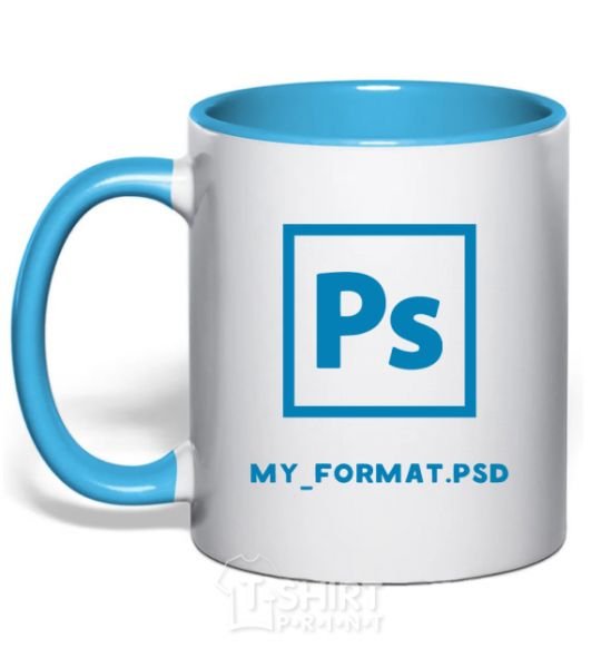 Mug with a colored handle My format PSD sky-blue фото