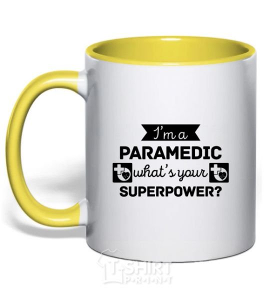 Mug with a colored handle I'm a paramedic what's your superpower yellow фото