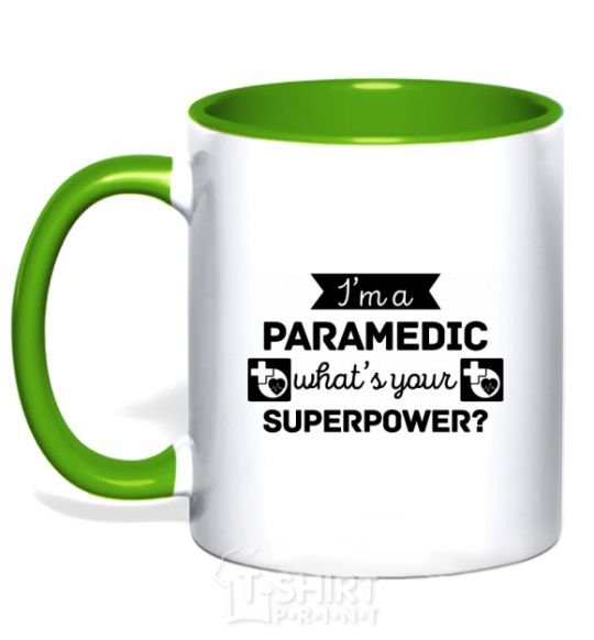 Mug with a colored handle I'm a paramedic what's your superpower kelly-green фото