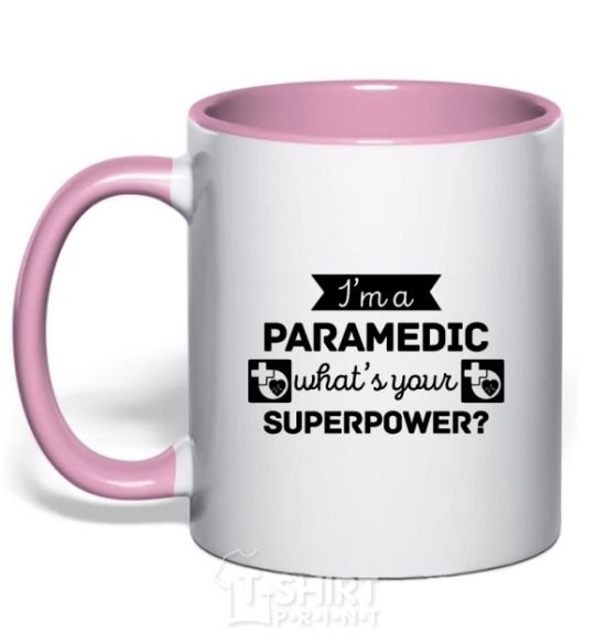 Mug with a colored handle I'm a paramedic what's your superpower light-pink фото