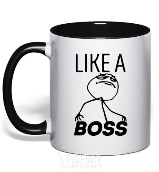 Mug with a colored handle Like a boss black фото