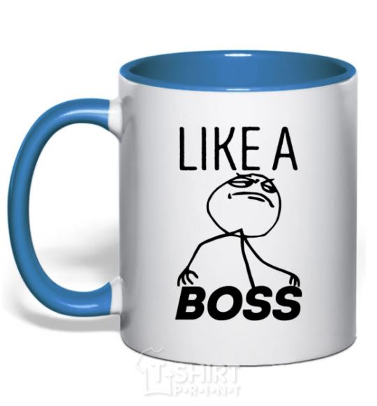 Mug with a colored handle Like a boss royal-blue фото