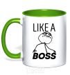 Mug with a colored handle Like a boss kelly-green фото