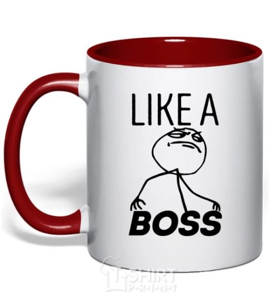 Mug with a colored handle Like a boss red фото