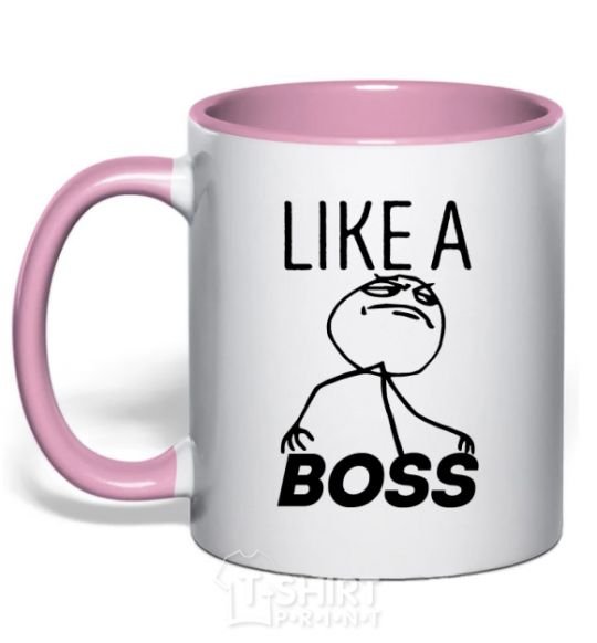 Mug with a colored handle Like a boss light-pink фото