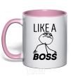 Mug with a colored handle Like a boss light-pink фото