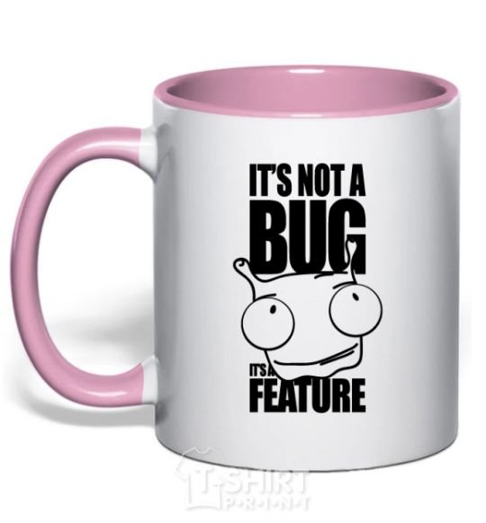 Mug with a colored handle It's not a bug it's a feature light-pink фото