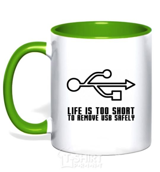 Mug with a colored handle Life is too short to remove usb safely kelly-green фото