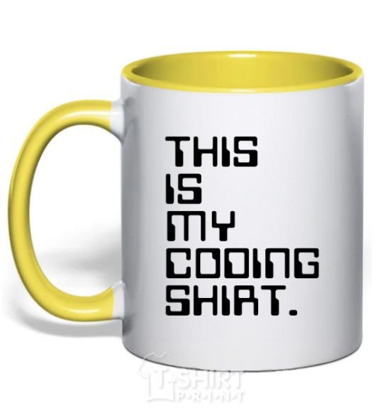 Mug with a colored handle This is my coding shirt yellow фото