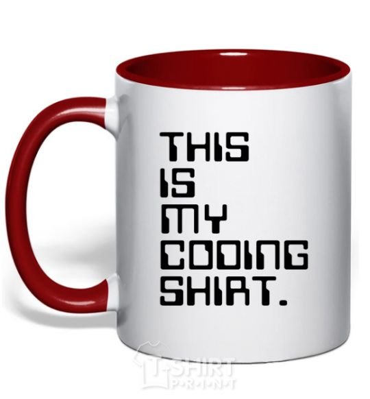 Mug with a colored handle This is my coding shirt red фото