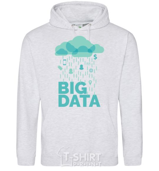 Мужская толстовка (худи) Big data rain Серый меланж фото