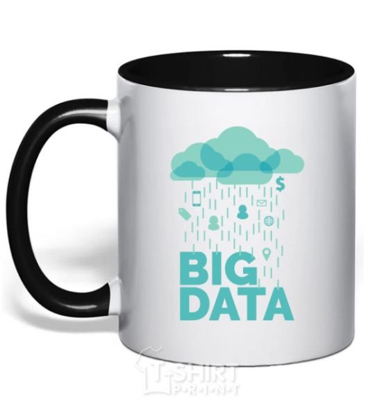 Mug with a colored handle Big data rain black фото