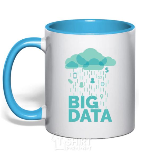 Mug with a colored handle Big data rain sky-blue фото