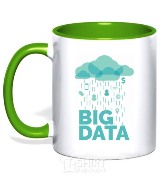 Mug with a colored handle Big data rain kelly-green фото