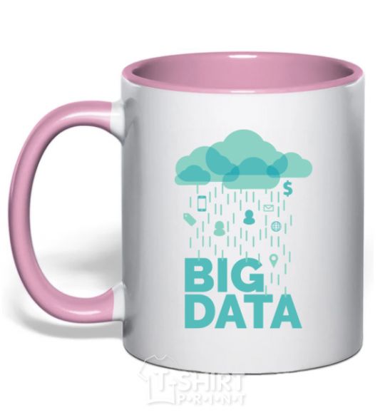 Mug with a colored handle Big data rain light-pink фото