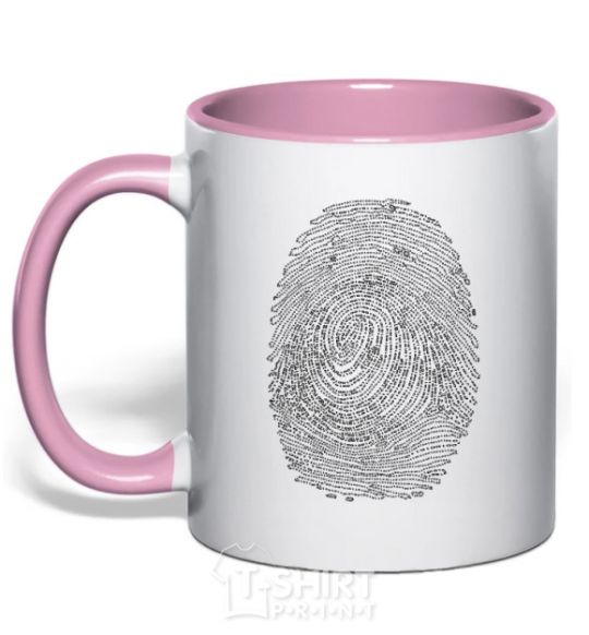 Mug with a colored handle An imprint from the code light-pink фото