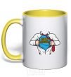 Mug with a colored handle Super programmer yellow фото