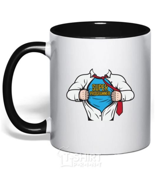 Mug with a colored handle Super programmer black фото