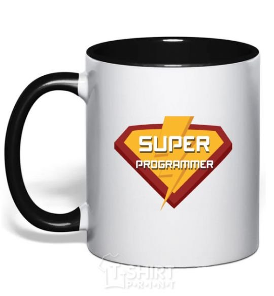 Mug with a colored handle Super programmer logo black фото