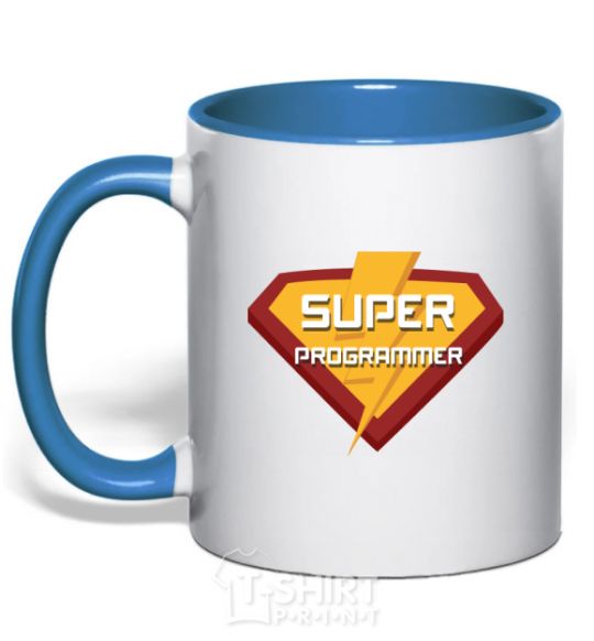 Mug with a colored handle Super programmer logo royal-blue фото