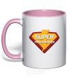 Mug with a colored handle Super programmer logo light-pink фото