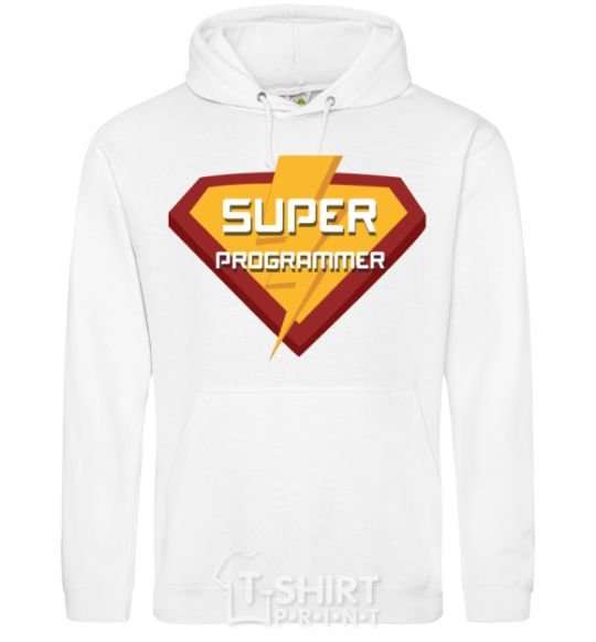 Men`s hoodie Super programmer logo White фото