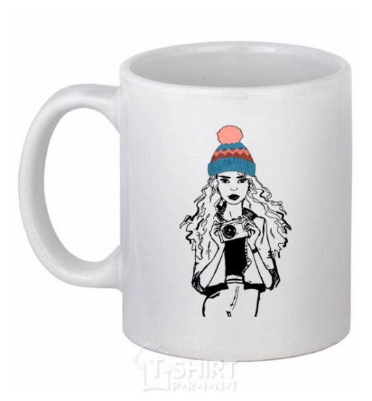 Ceramic mug Girl photo White фото