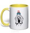 Mug with a colored handle Girl photo yellow фото