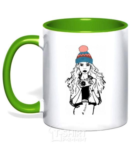 Mug with a colored handle Girl photo kelly-green фото