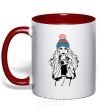 Mug with a colored handle Girl photo red фото