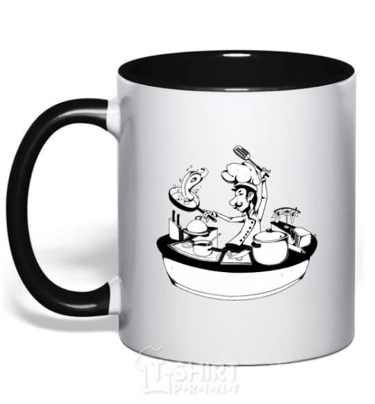 Mug with a colored handle Cook chef black фото