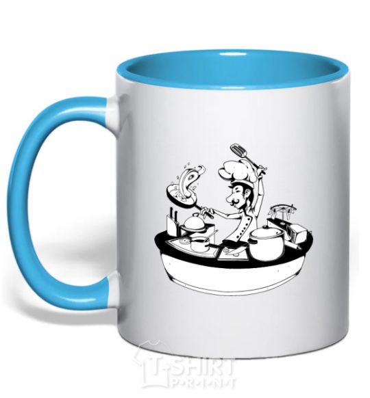 Mug with a colored handle Cook chef sky-blue фото